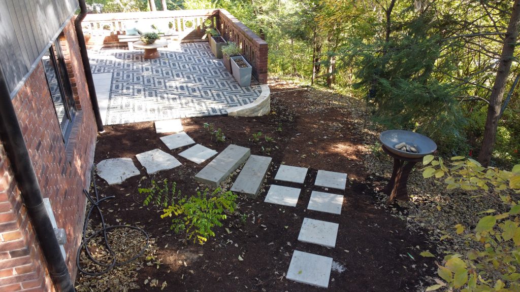 paver walkway and patio design build hardscaping in St. Louis by Quiet Village